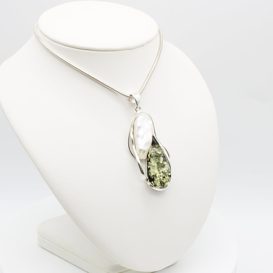 Baltic Amber and Baroque Pearl Pendant