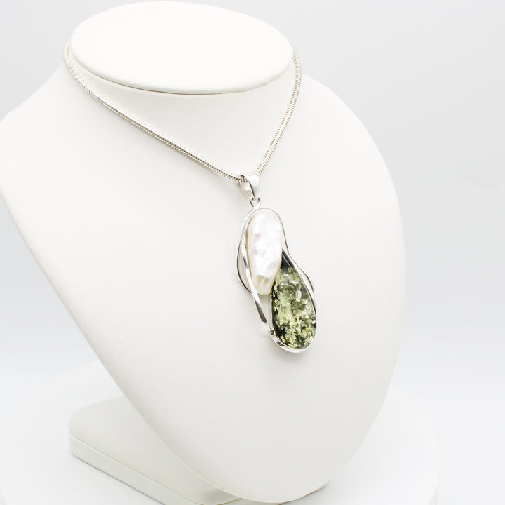 Baltic Amber and Baroque Pearl Pendant