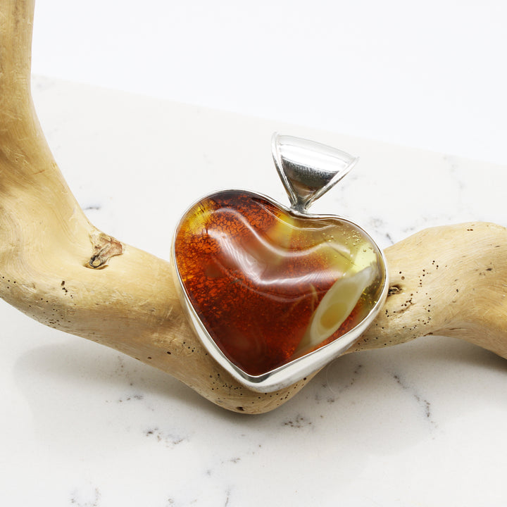 Large Amber Heart Pendant