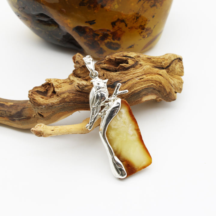 Bird on a Branch Baltic Amber Pendant
