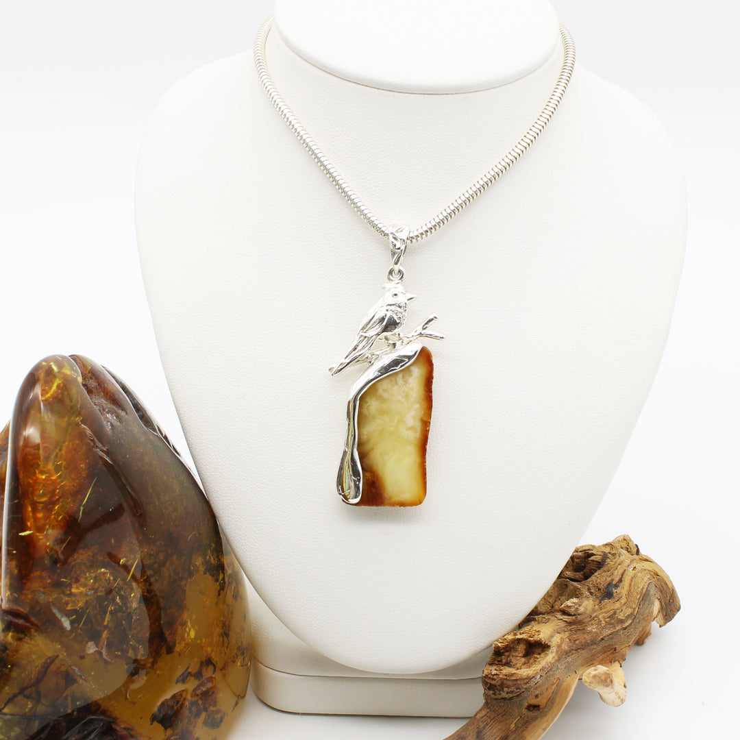 Bird on a Branch Baltic Amber Pendant