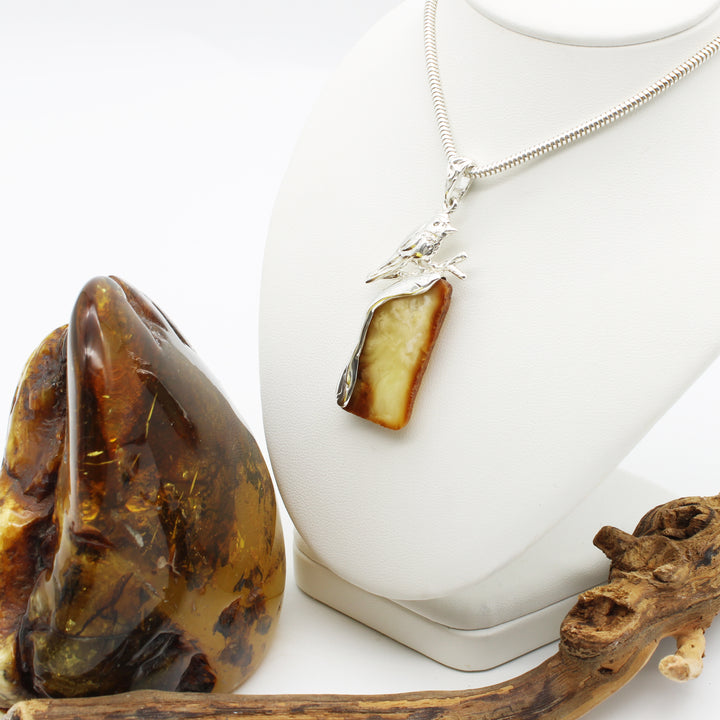 Bird on a Branch Baltic Amber Pendant