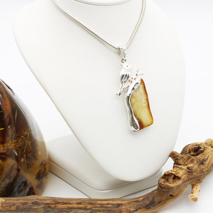 Bird on a Branch Baltic Amber Pendant