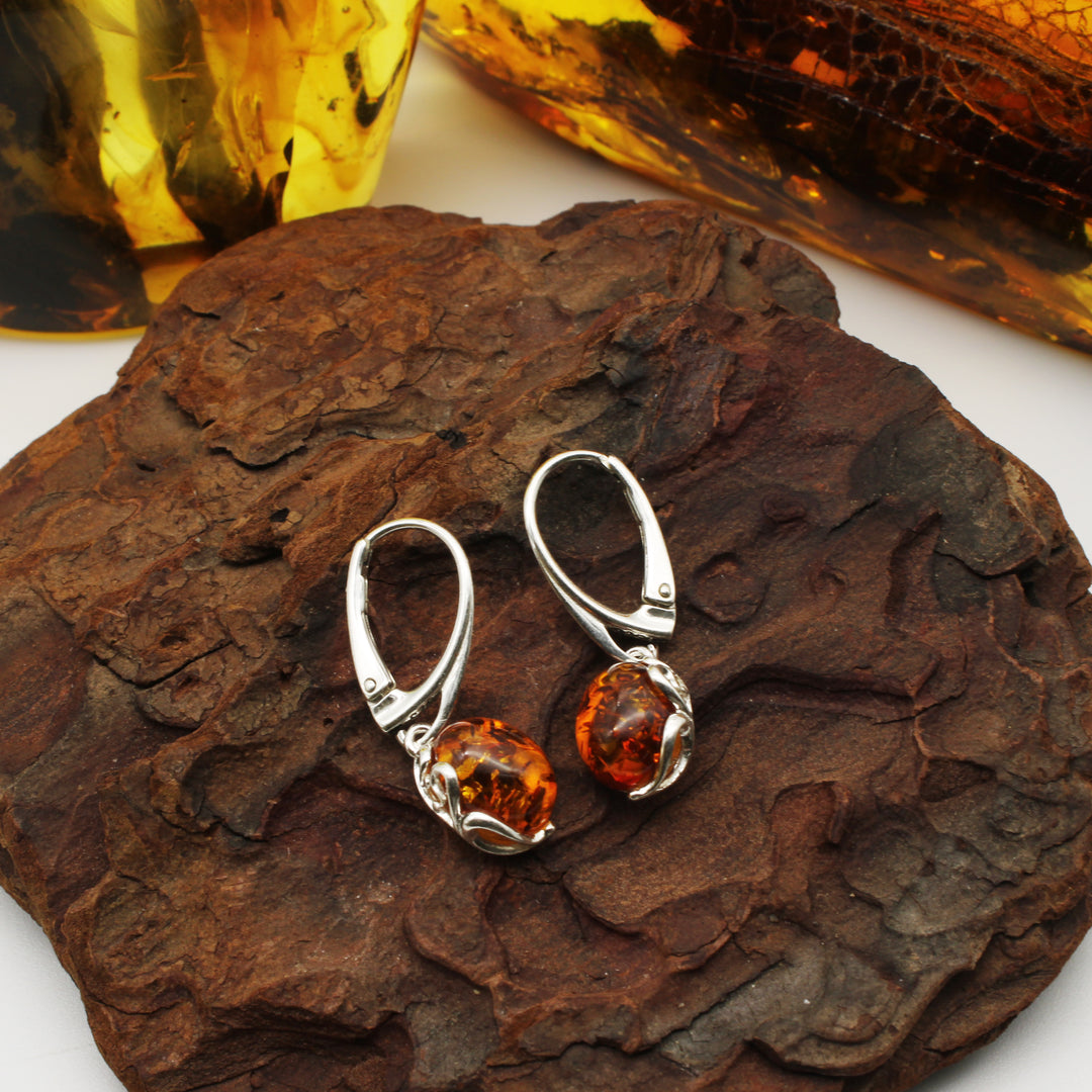 Cognac Amber Drop Earrings