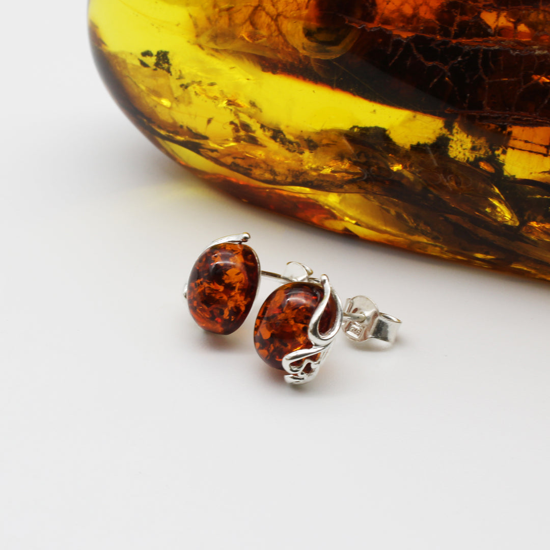 Cognac Amber Stud Earrings