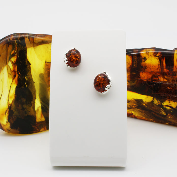 Cognac Amber Stud Earrings