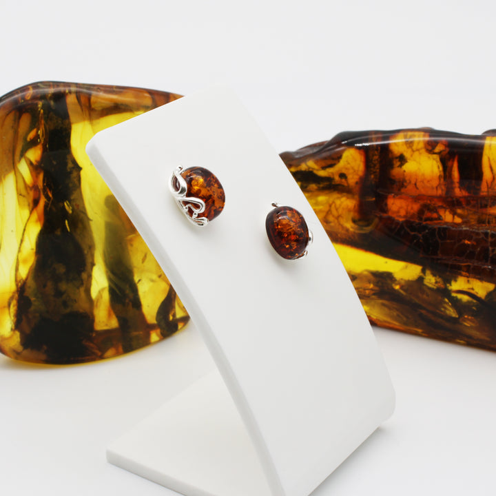 Cognac Amber Stud Earrings