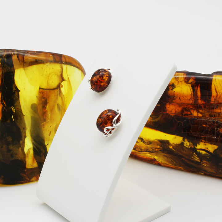 Cognac Amber Stud Earrings