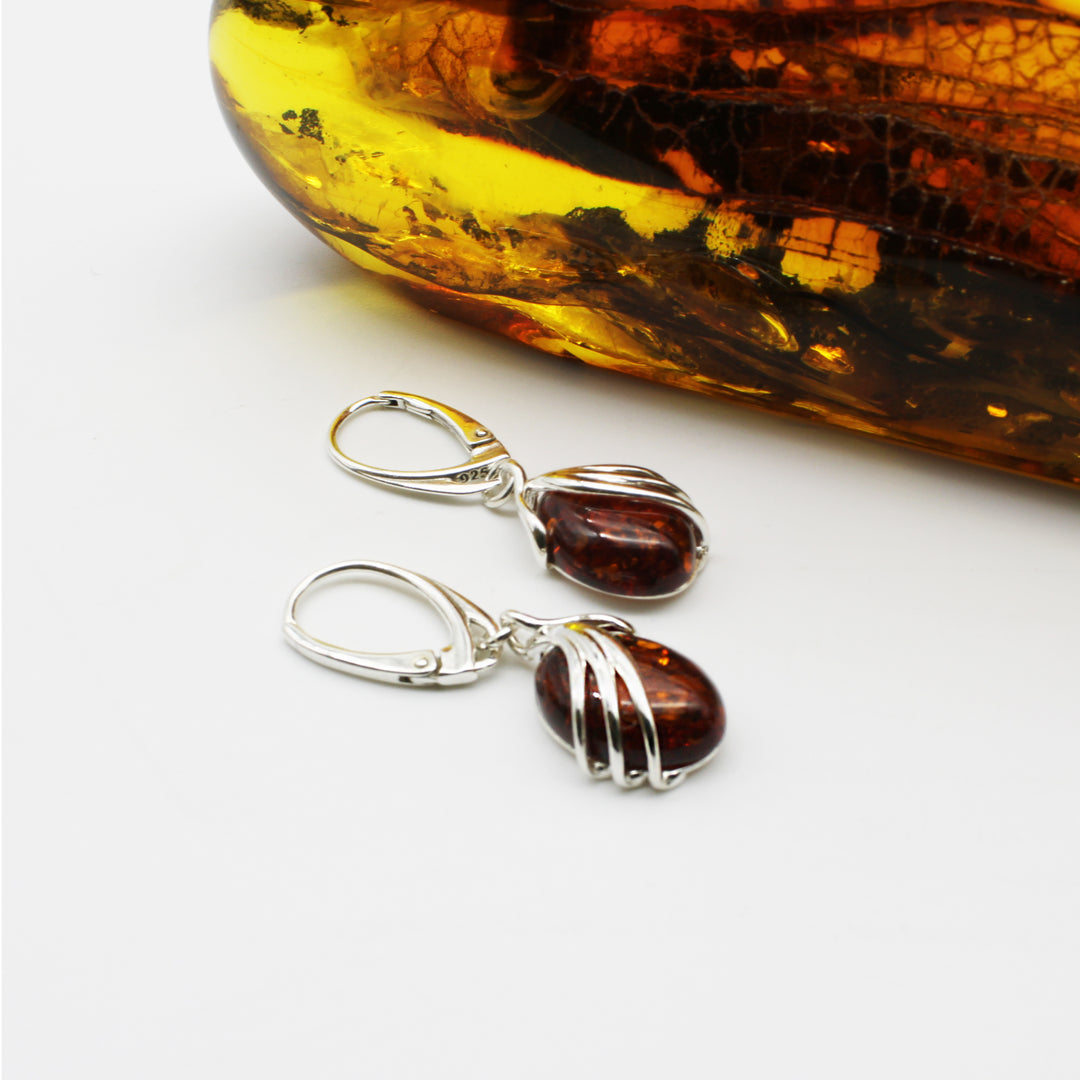 Cognac Amber Drop Earrings