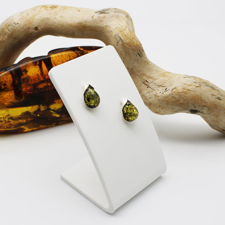 Green Amber Stud Earrings