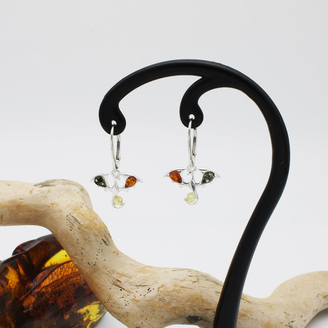 Mixed Amber Dragon Drop Earrings