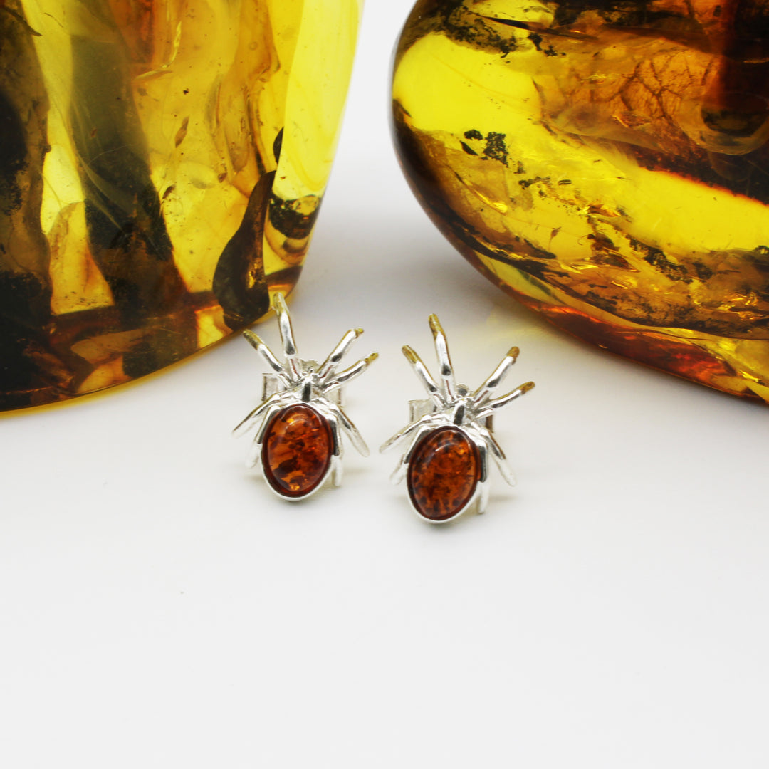 Amber Spider Stud Earrings