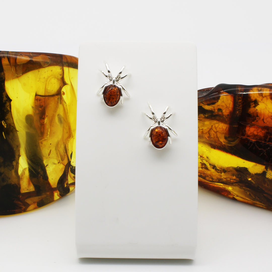 Amber Spider Stud Earrings