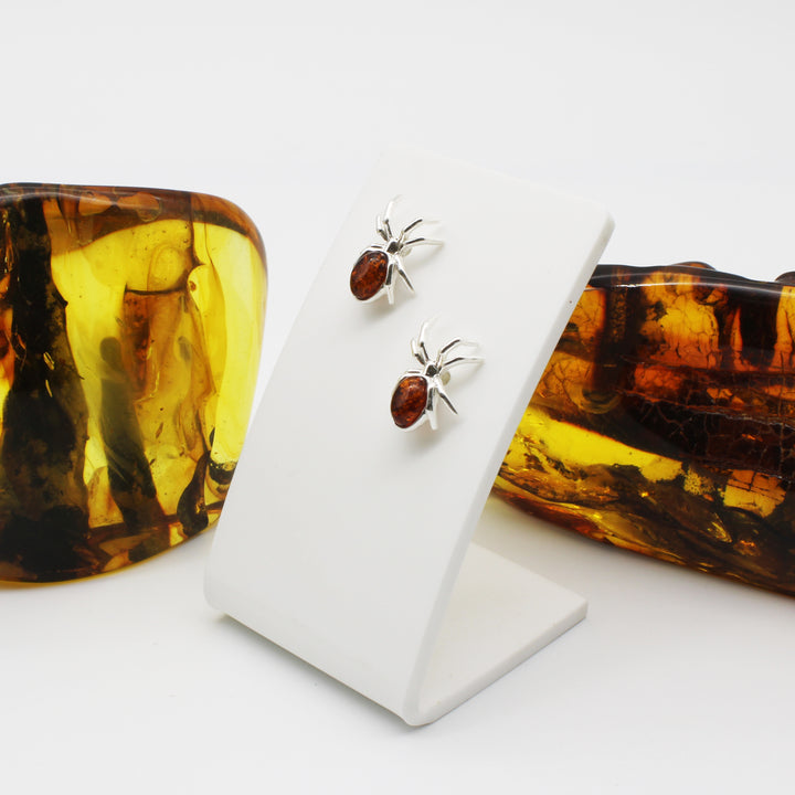 Amber Spider Stud Earrings