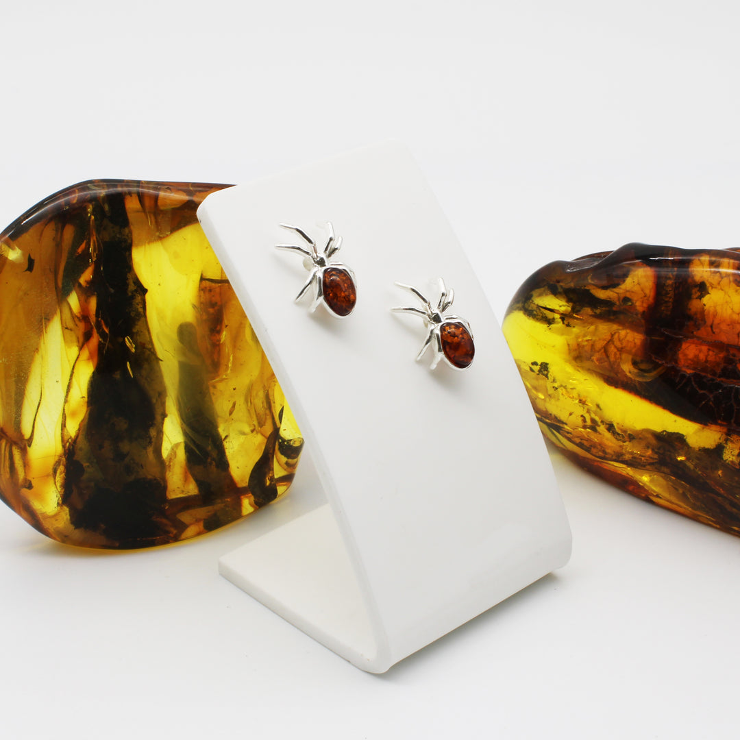 Amber Spider Stud Earrings