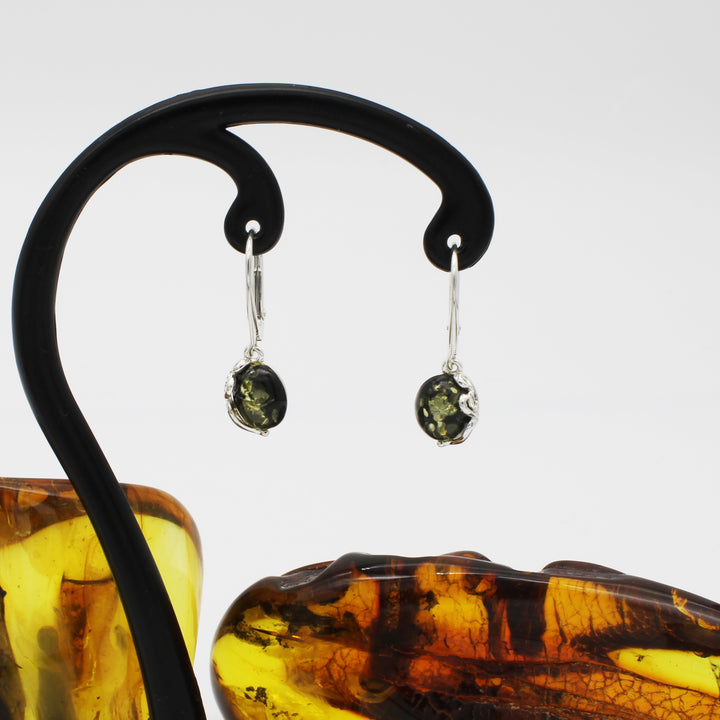 Green Amber Drop Earrings