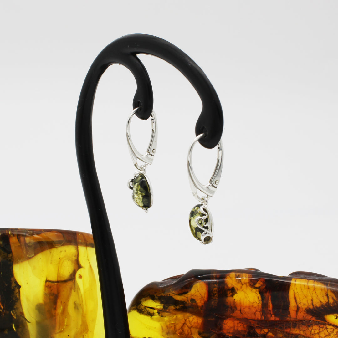 Green Amber Drop Earrings