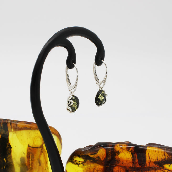 Green Amber Drop Earrings