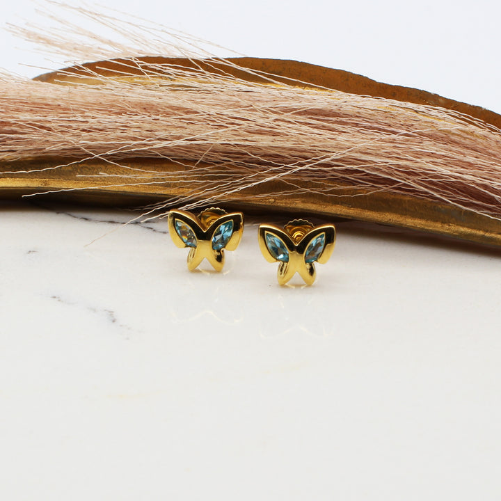 Blue Topaz Butterfly Stud Earrings