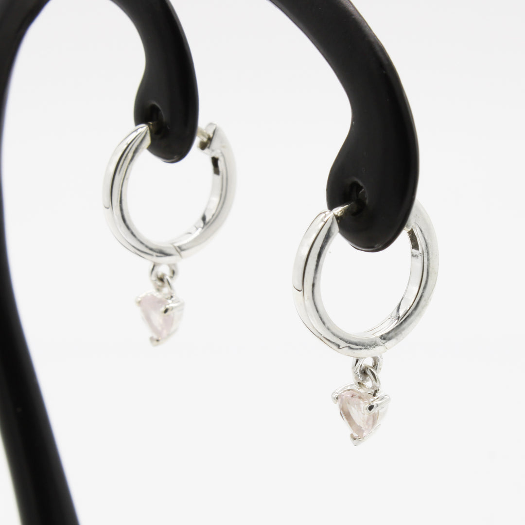 Rose Quartz Heart Charm Hoops