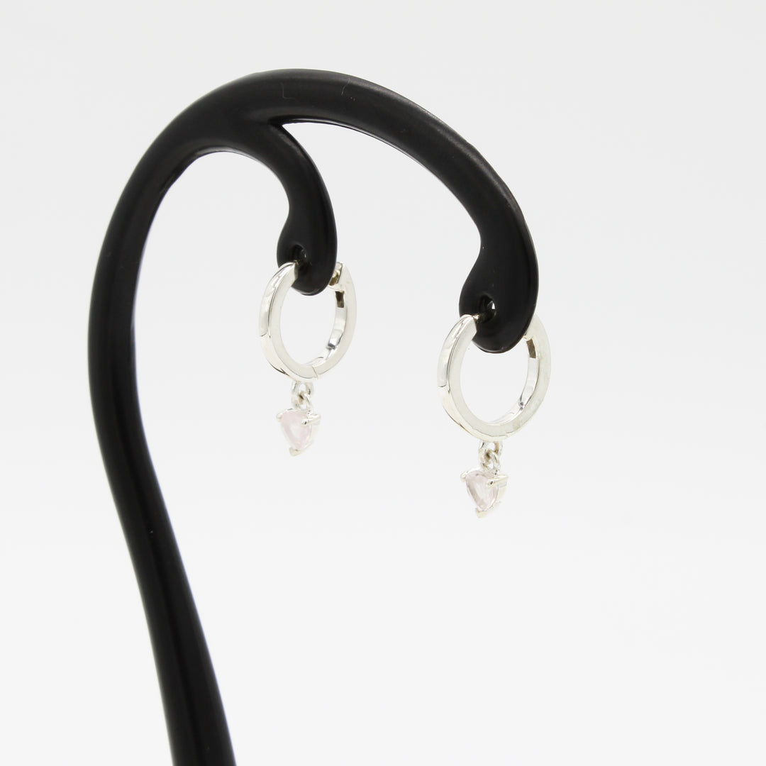 Rose Quartz Heart Charm Hoops