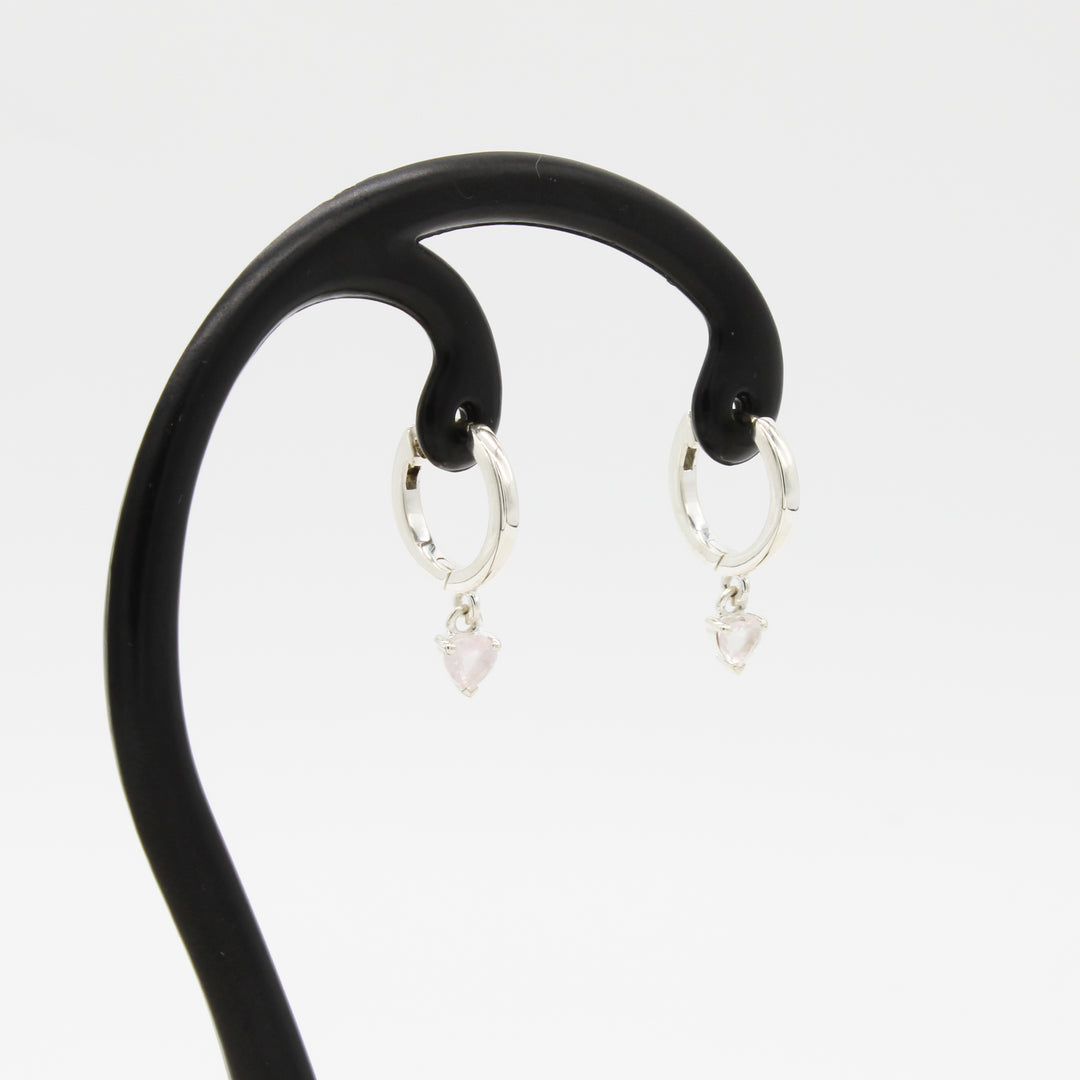 Rose Quartz Heart Charm Hoops