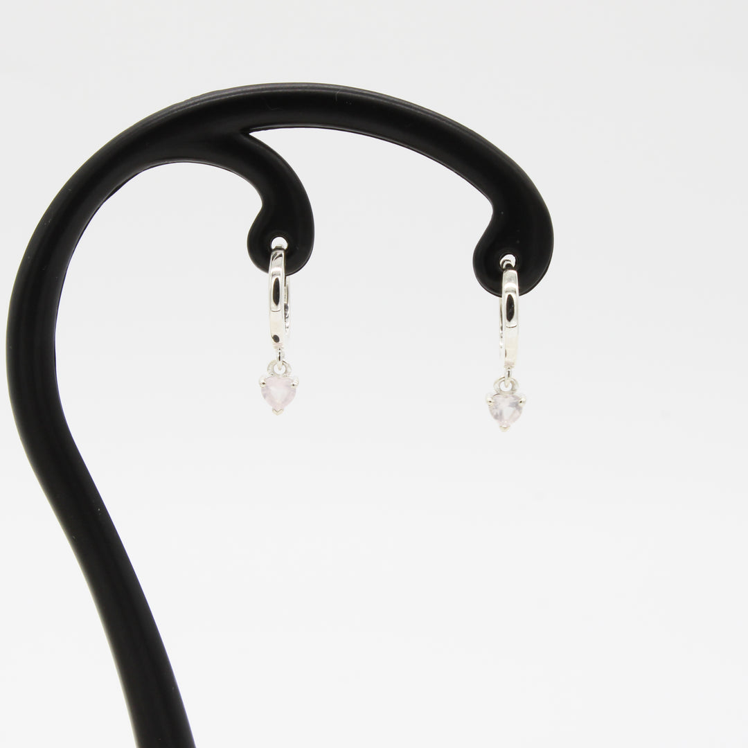 Rose Quartz Heart Charm Hoops