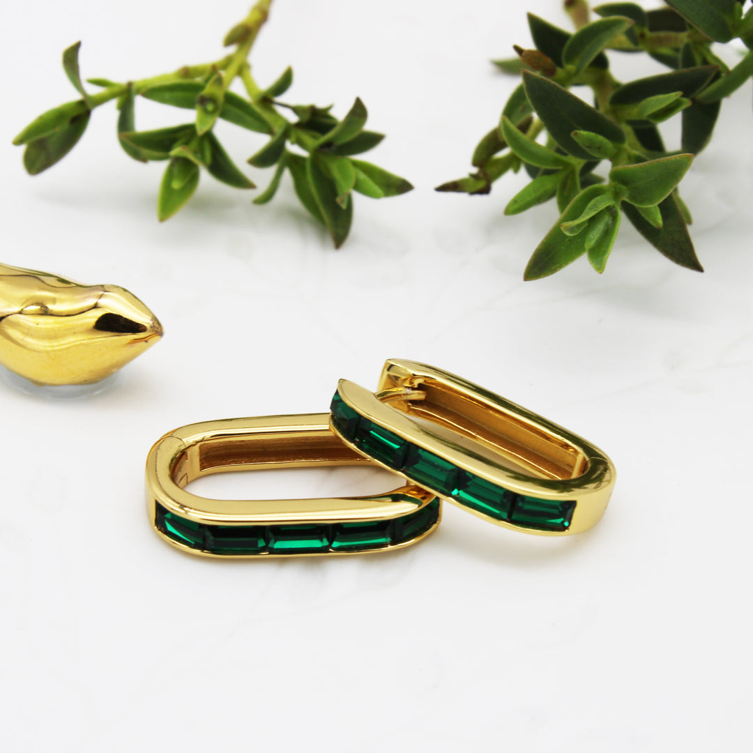 Green CZ Gold Vermeil Hoop Earrings