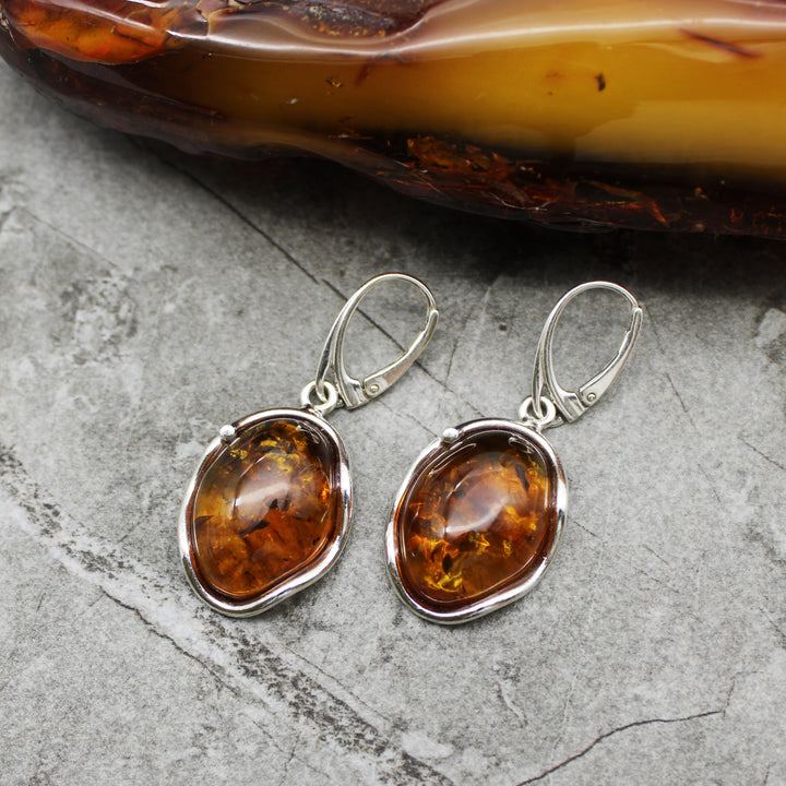 Cognac Amber Drop Earrings