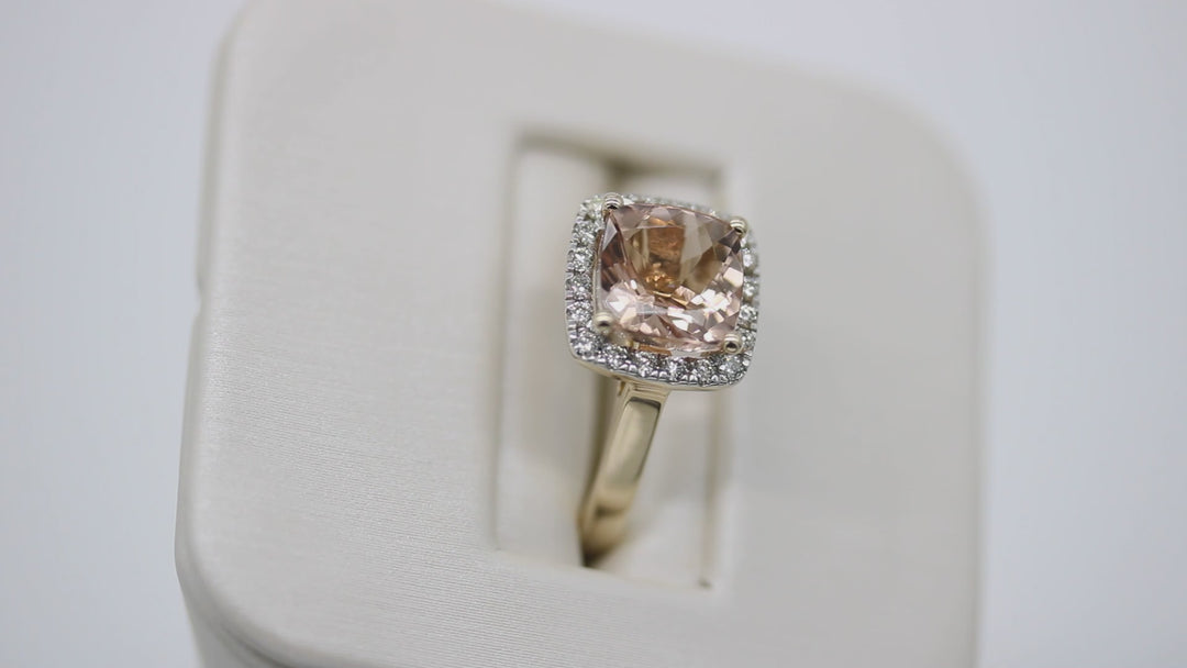 2.50ct Morganite and Diamond Cushion Ring