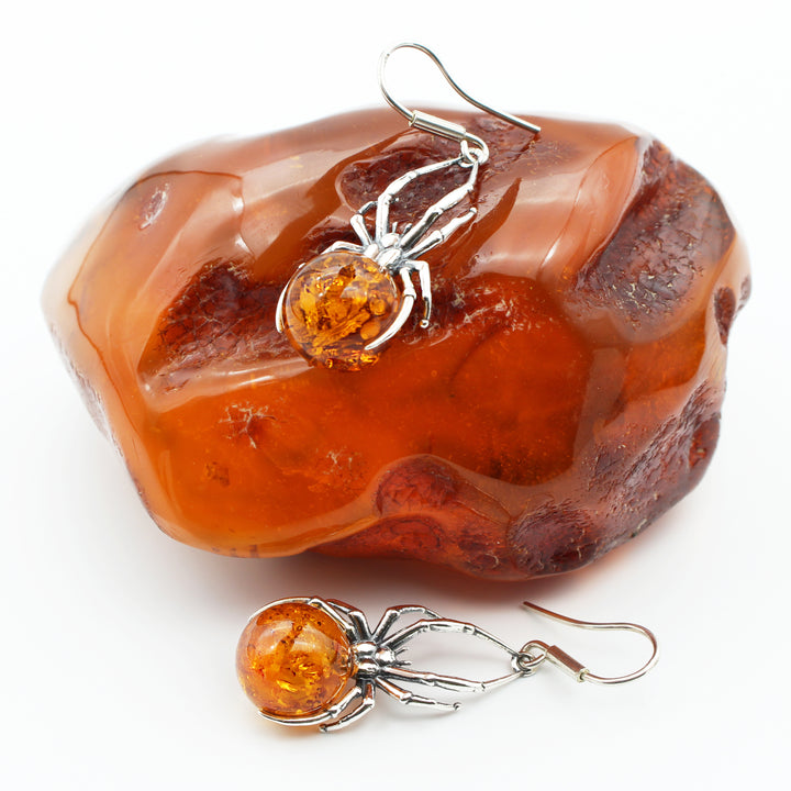 Amber Spider Earrings