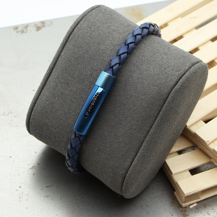 Blue Leather Stainless Steel Bracelet