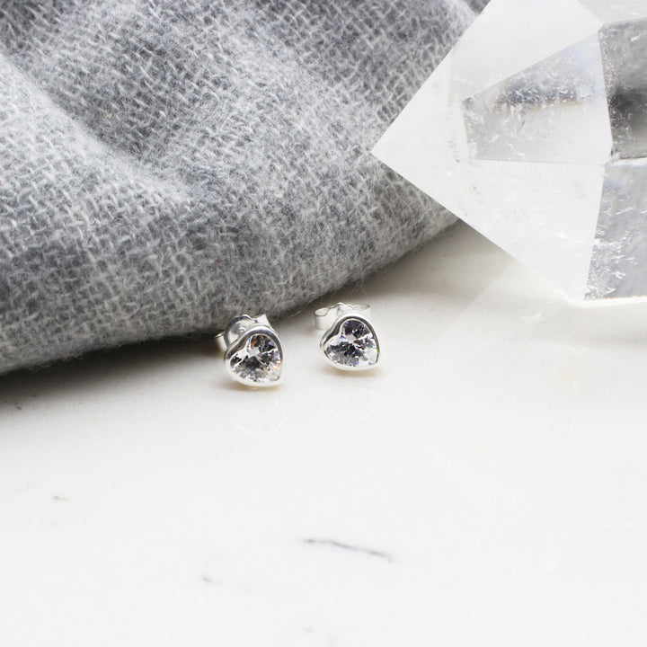 Cubic Zirconia Heart Stud Earrings