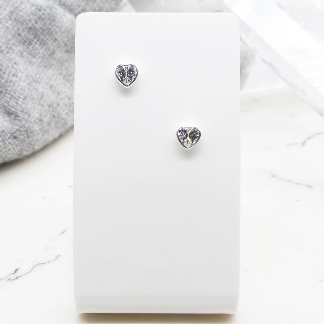 Cubic Zirconia Heart Stud Earrings