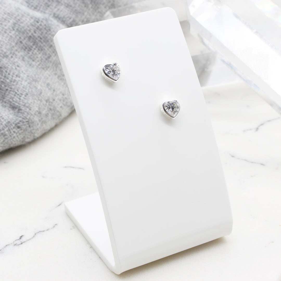 Cubic Zirconia Heart Stud Earrings