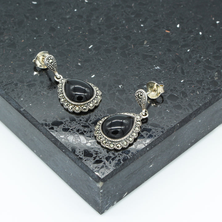 Marcasite Black Onyx Earrings