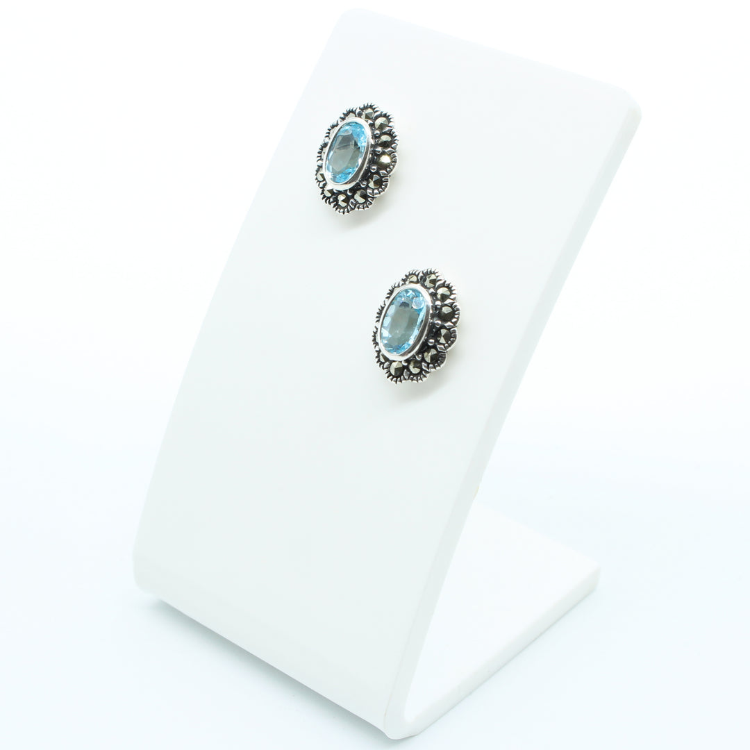 Marcasite Blue Topaz Stud Earrings