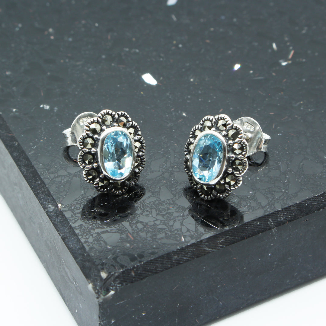 Marcasite Blue Topaz Stud Earrings