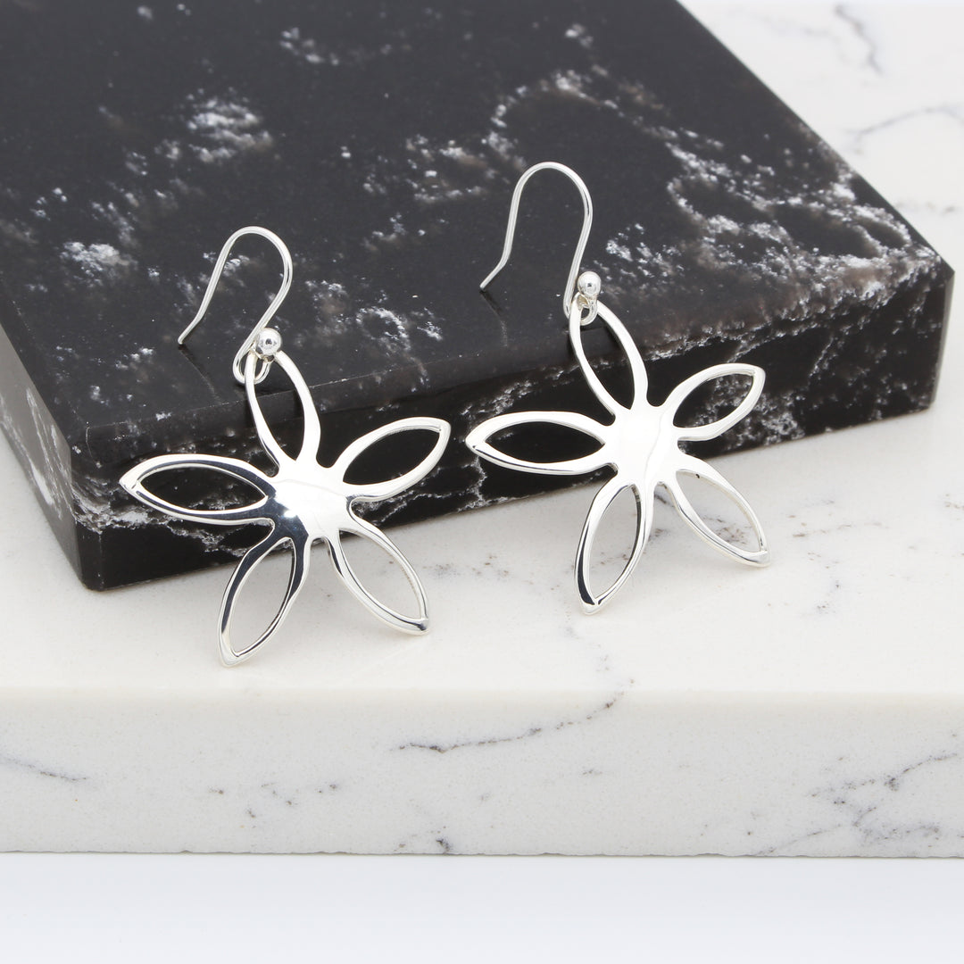 Silver Flower Drop Earrings